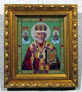 Вышивка бисером «Икона Николая Угодника» 24,2х20,7
(рамка деревянная со слипом, стекло стандартное, оргалит, установка, натяжка)
