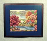 Вышивка «Домик у реки» 43,7х51,5
(рамка деревянная, стекло антибликовое, оргалит, установка в раму, паспарту, вырез окна в паспарту, натяжка)
