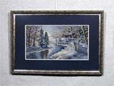 Вышивка «Зимний пейзаж» 21,5х36,1
(рамка деревянная, стекло антибликовое, оргалит, установка в раму, двойное паспарту, двойной вырез окна, натяжка)
