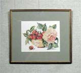 Вышивка «Клубника» 22,5х28,2
(рамка деревянная, стекло стандартное, оргалит, установка в раму, паспарту, вырез окна в паспарту, натяжка)
