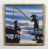 Батик «Китайские рыбаки» 31,5х30,0
(рамка деревянная, задник, установка работы в раму, приклейка на спрэй)
