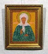 Вышивка бисером «Св. Матрона Московская» 27,7х22,8
(рамка деревянная со слипом, стекло стандартное, задник, установка работы в раму, натяжка вышивки)
