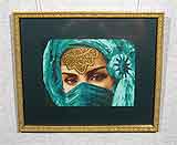 Вышивка «Восточная женщина» 19,2х26
(рамка деревянная, стекло антибликовое, задник, установка работы в раму, паспарту, вырез окна в паспарту, натяжка вышивки)
