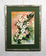 Акварель «Цветы» 42,0х29,5
(рамка деревянная, стекло стандартное, задник, установка работы в раму, паспарту, вырез окна в паспарту, накатка)
