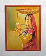 Батик «Восточная девушка» 60,5х46,0
(рамка деревянная, стекло антибликовое, задник, установка работы в раму, натяжка батика)
