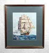Вышивка «Корабль» 31х25,5
(рамка деревянная, стекло антибликовое, задник, установка работы в раму, паспарту, вырез окна в паспарту, натяжка вышивки)

